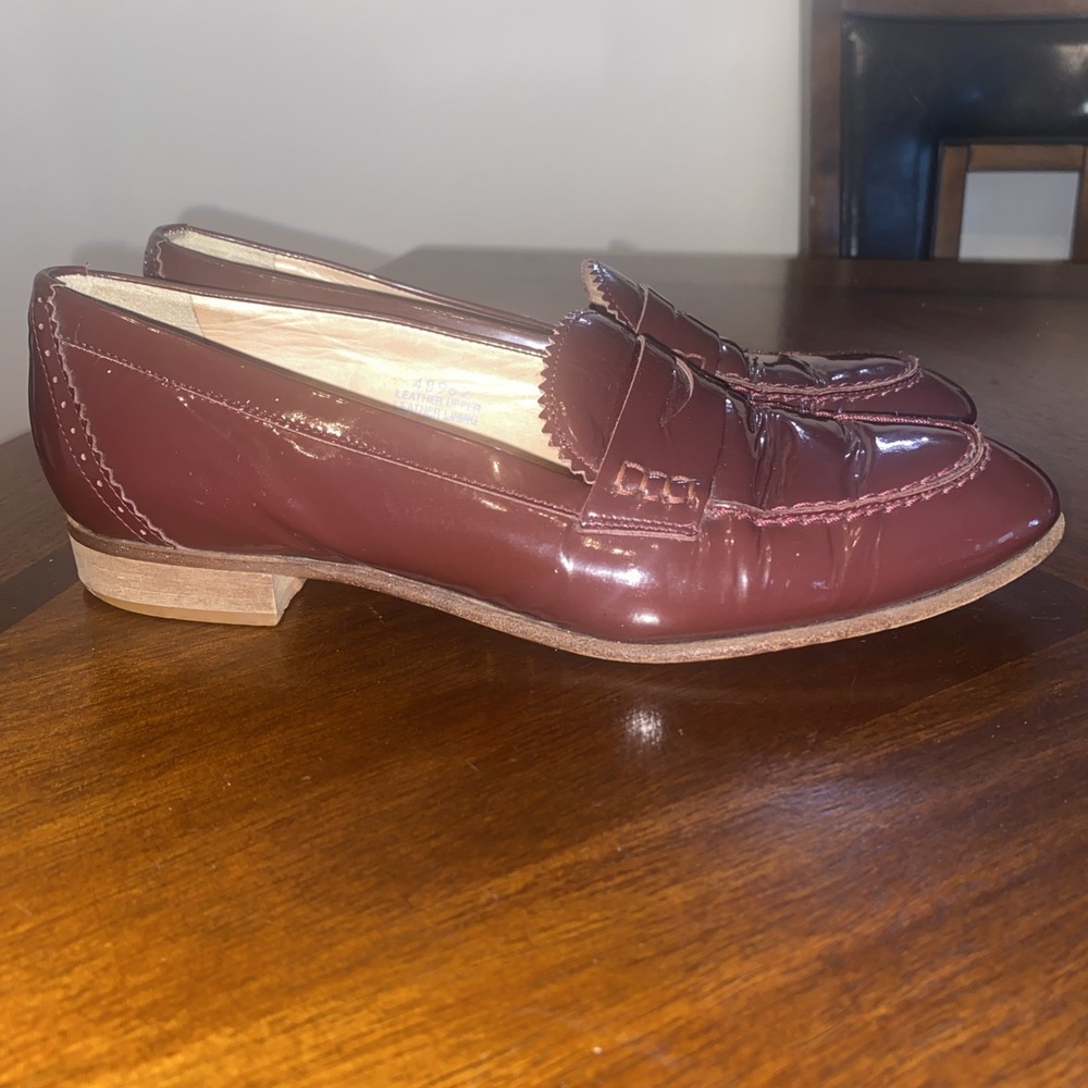 J.Crew Made in Italy Patent Leather Penny Loafers Women's Burgundy Size 7